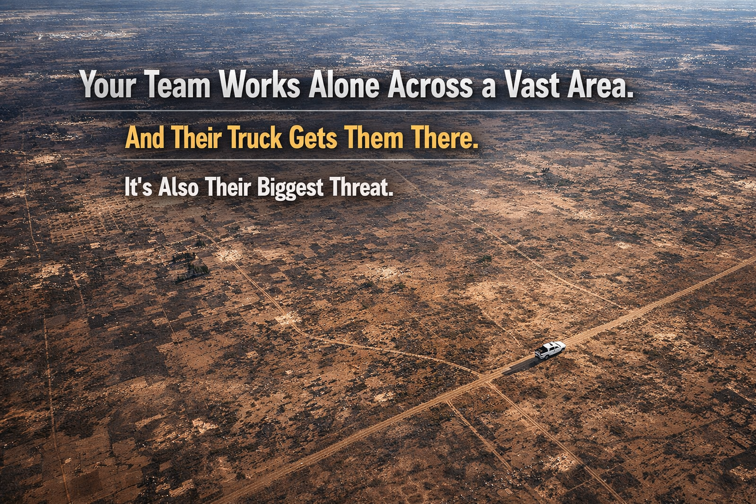 Aerial view of field truck traversing vast operational area