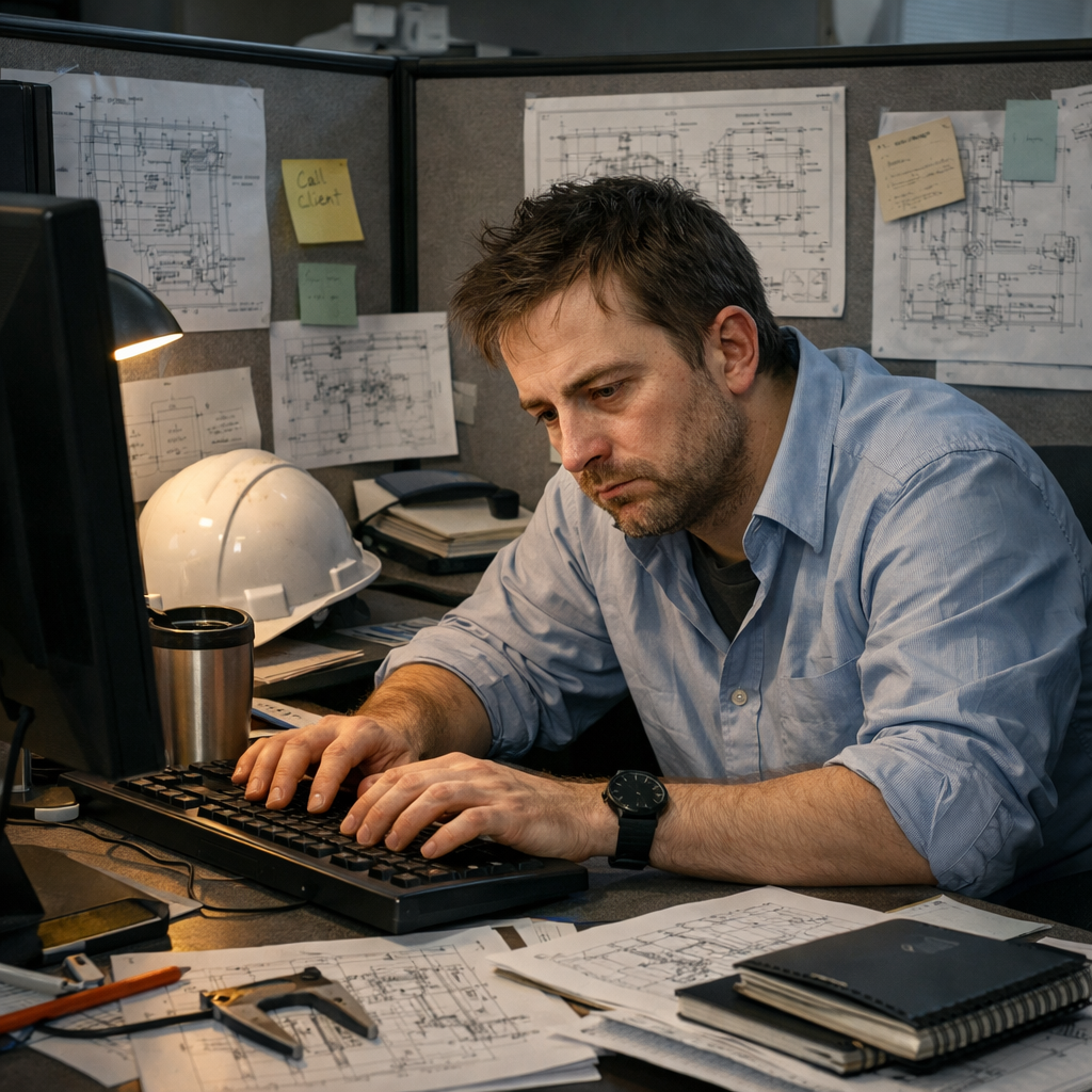Engineer reviewing operational data at desk