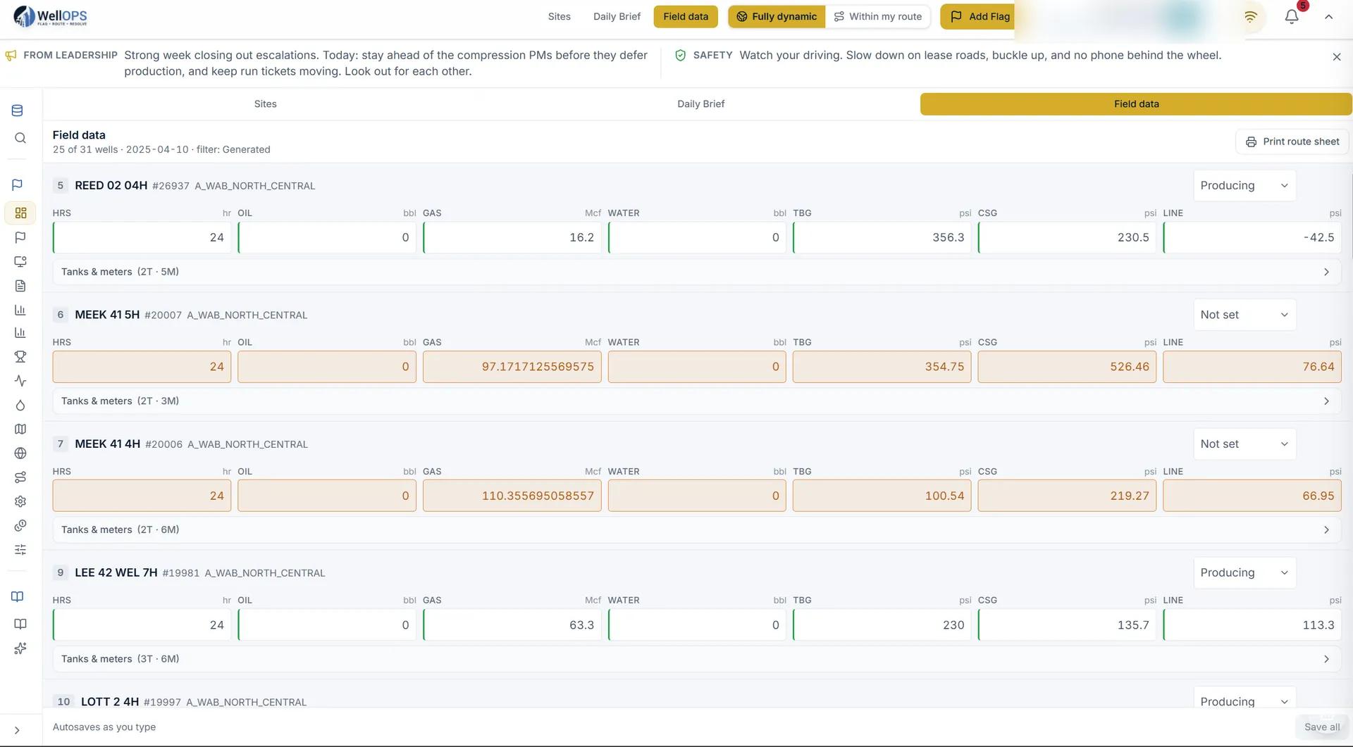 WellOPS field data capture: gauge sheets, JSAs, and inspections in one voice-enabled, offline-first interface (synthetic demo data)