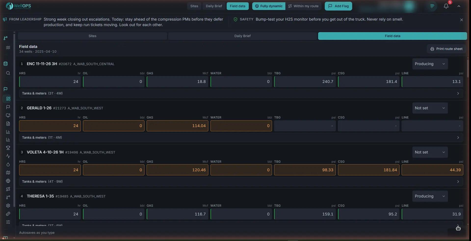 WellOPS field data capture: gauge sheets, JSAs, and inspections in one voice-enabled, offline-first interface (synthetic demo data)