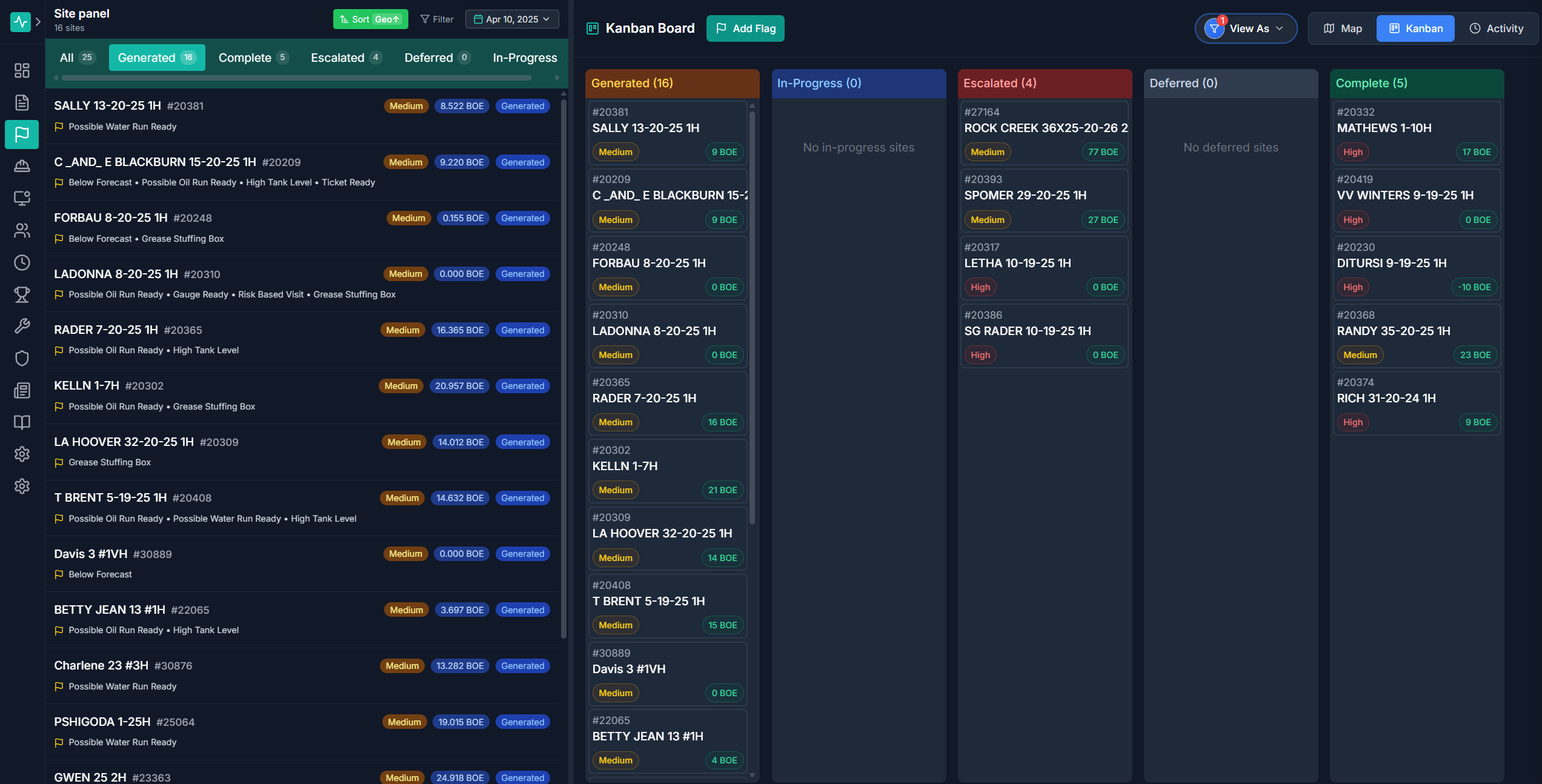 OPS ranked work list with Kanban-style status tracking