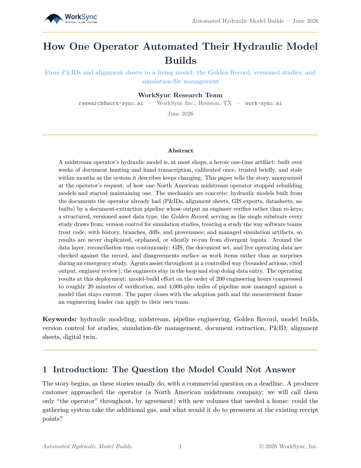 How One Operator Automated Their Hydraulic Model Builds: abstract and introduction