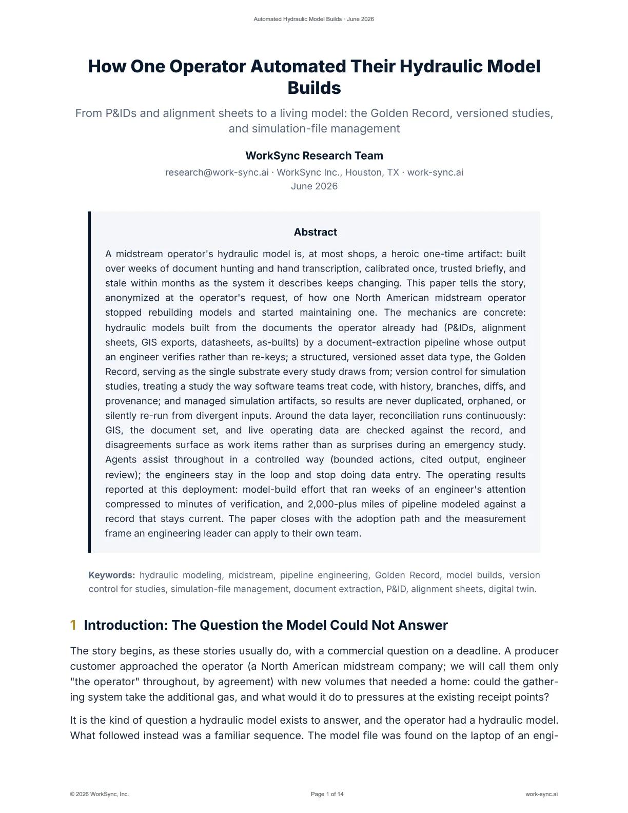 How One Operator Automated Their Hydraulic Model Builds: abstract and introduction