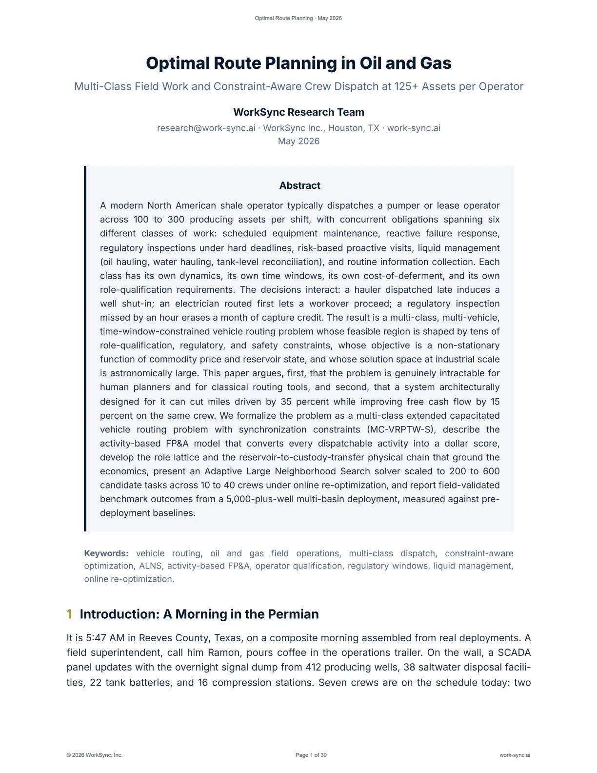 Optimal Route Planning in Oil and Gas: abstract and introduction