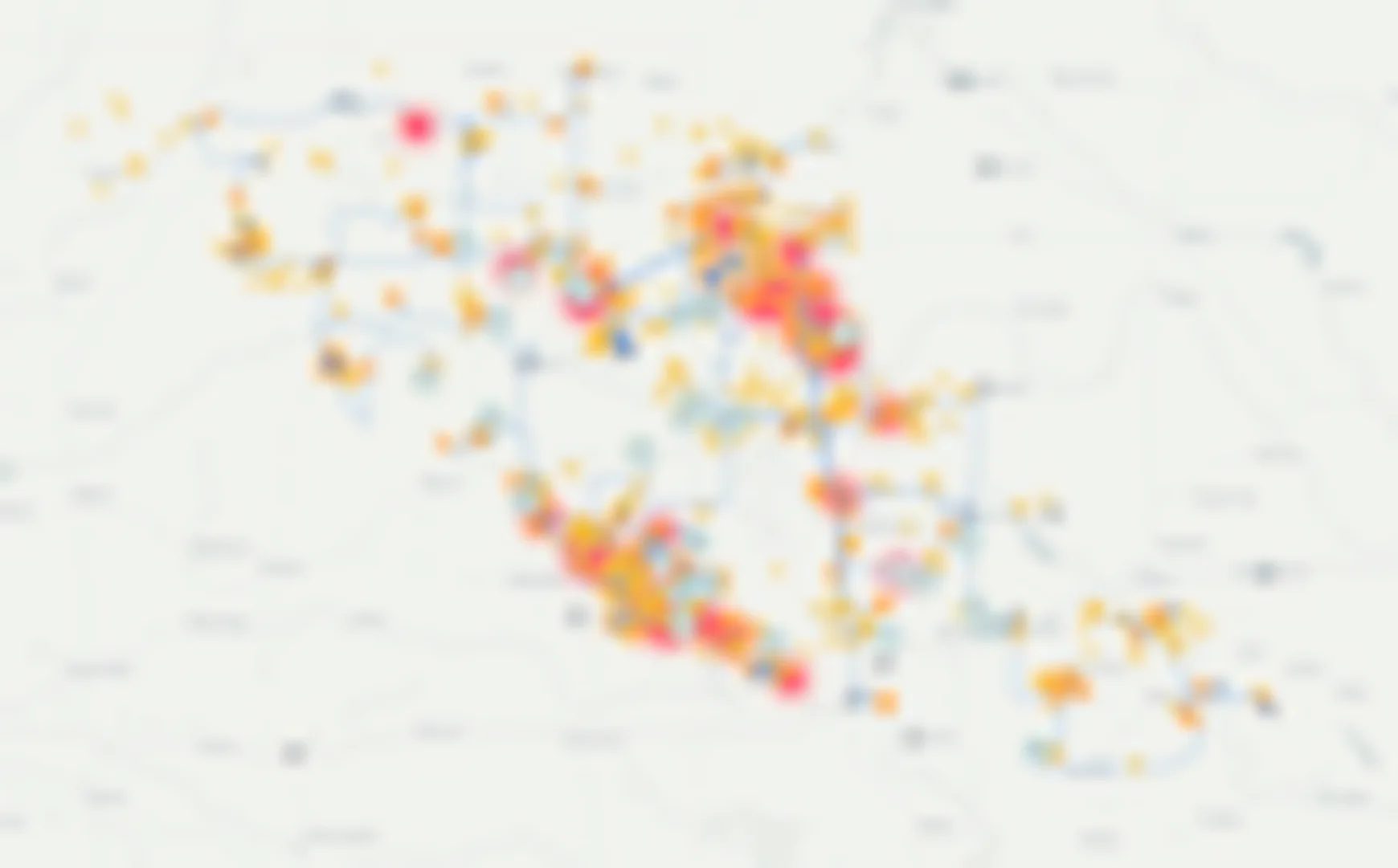 WellOPS fleet route view: every crew’s value-ranked daily route drawn across the basin over the production heatmap (synthetic demo data)